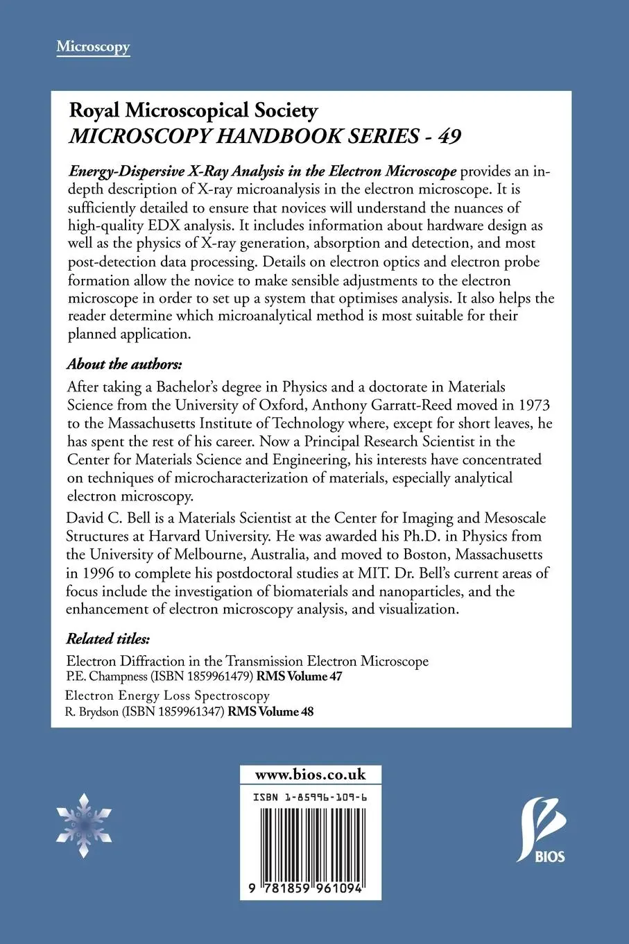 Rückseite: 9781859961094 | Energy Dispersive X-ray Analysis in the Electron Microscope | Buch