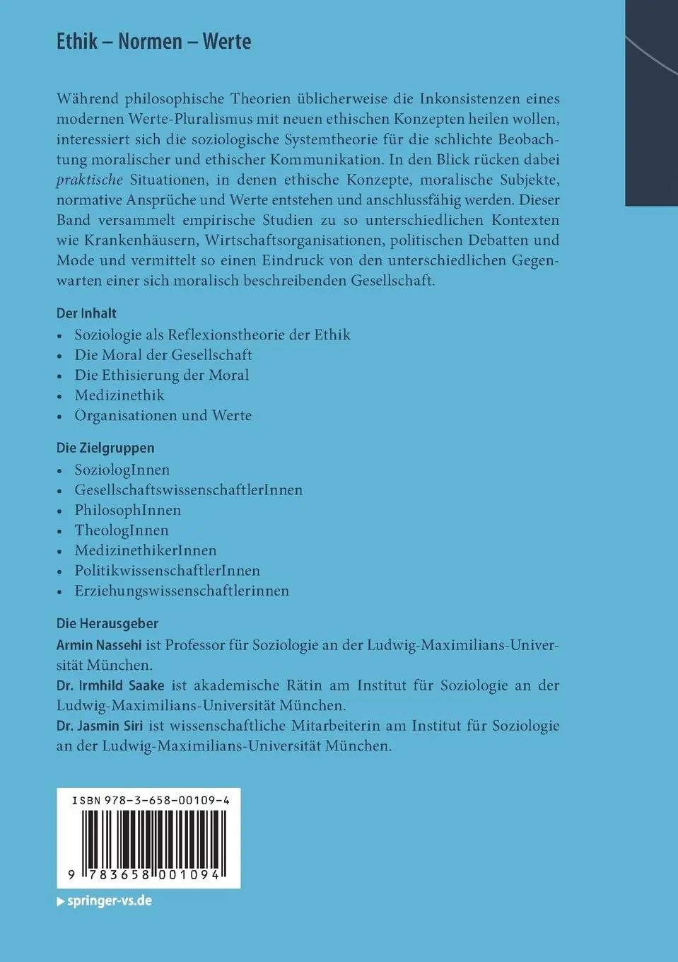 Rückseite: 9783658001094 | Ethik - Normen - Werte | Armin Nassehi (u. a.) | Taschenbuch | ix