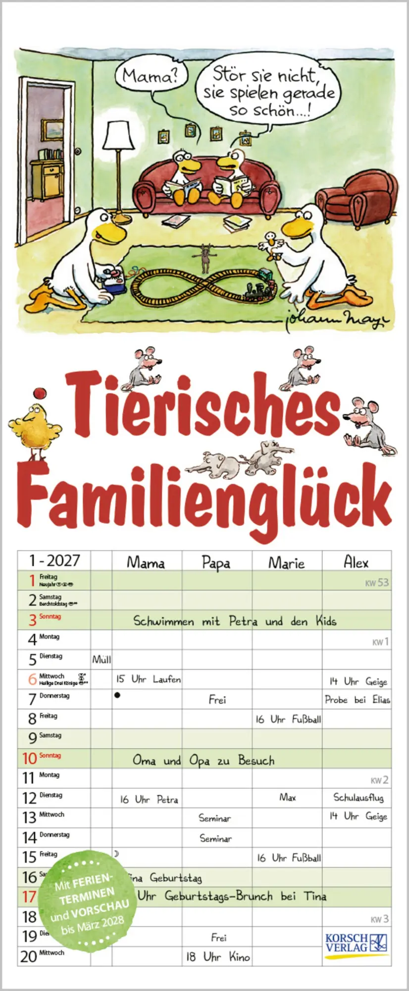 Cover: 9783819301094 | Tierisches Familienglück 2027 | Verlag Korsch | Kalender | 14 S.