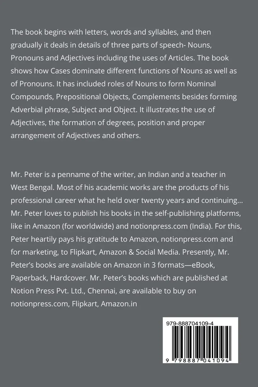 Rückseite: 9798887041094 | Study of Nouns, Pronouns, Adjectives &amp; Articles (detail study) | Peter