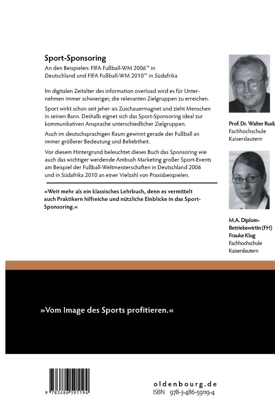 Rückseite: 9783486591194 | Sport-Sponsoring | Frauke Klug (u. a.) | Taschenbuch | XV | Deutsch