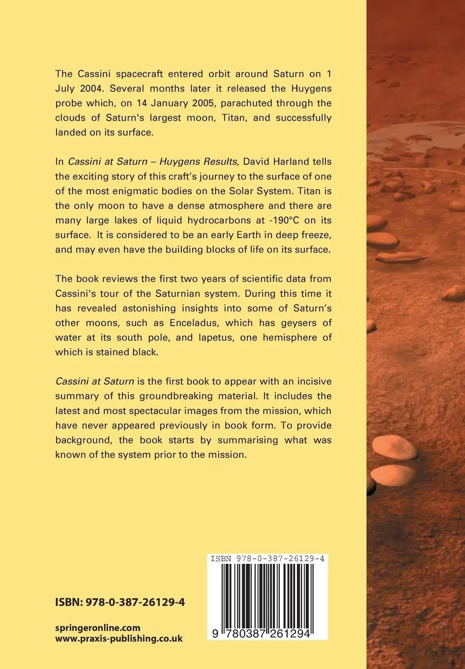 Rückseite: 9780387261294 | Cassini at Saturn | Huygens Results | David M. Harland | Taschenbuch