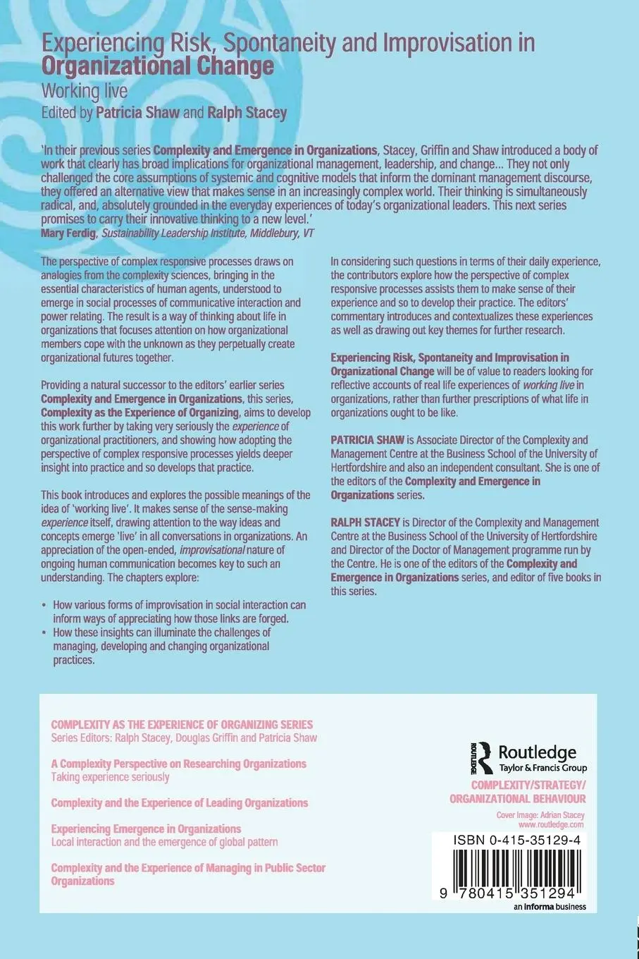 Rückseite: 9780415351294 | Experiencing Spontaneity, Risk &amp; Improvisation in Organizational Life