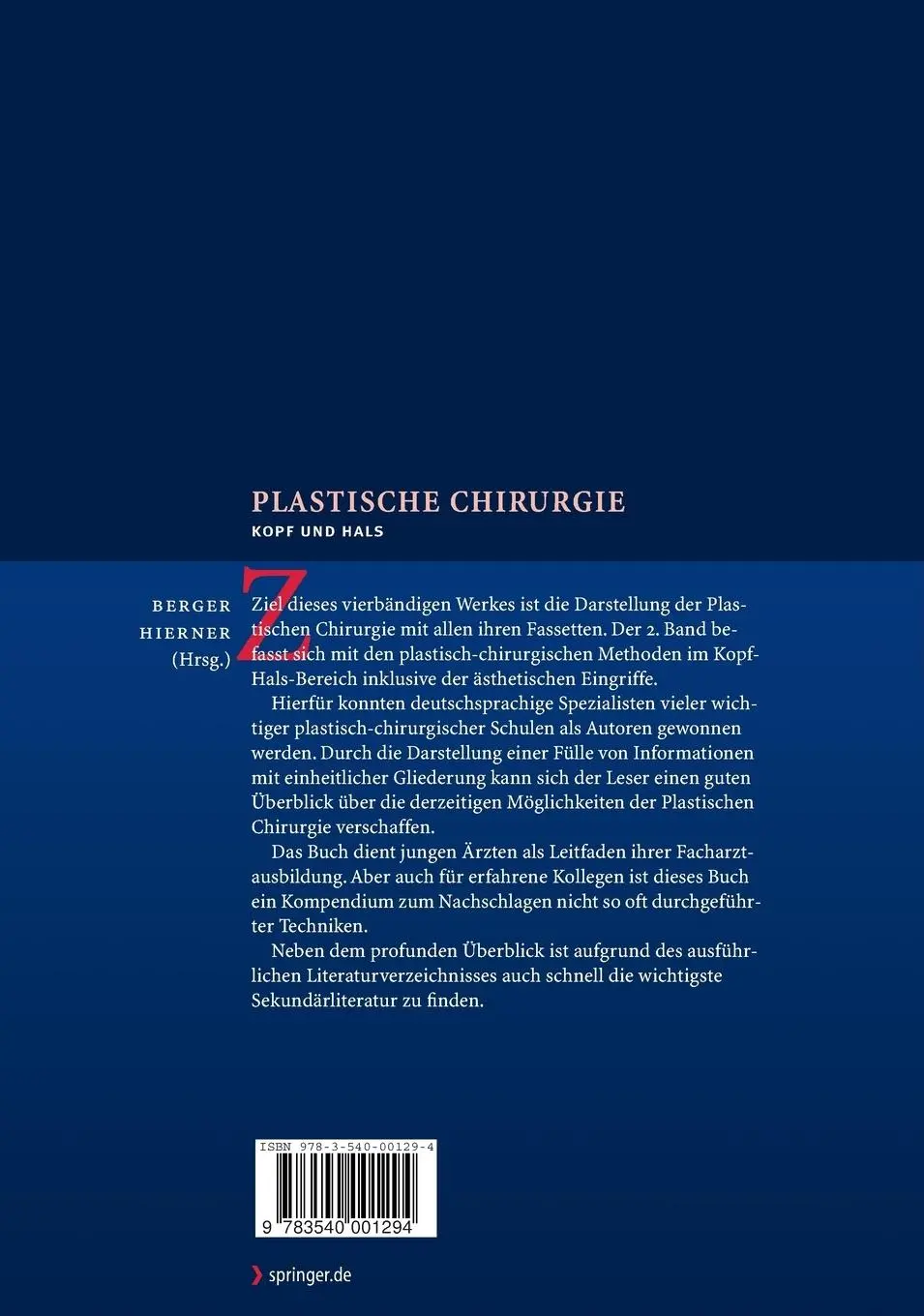 Rückseite: 9783540001294 | Plastische Chirurgie | Kopf und Hals | Robert Hierner (u. a.) | Buch