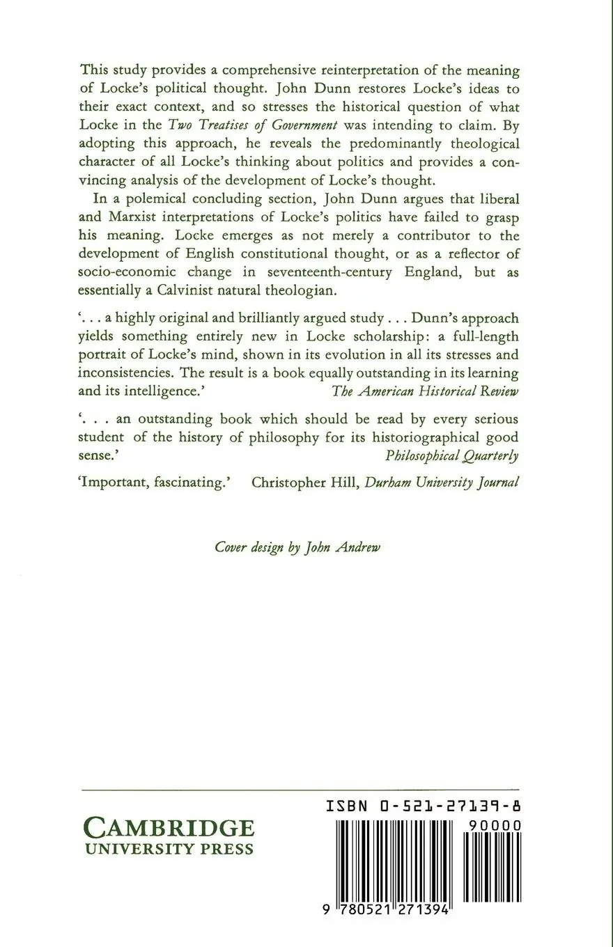Rückseite: 9780521271394 | The Political Thought of John Locke | John Dunn | Taschenbuch | 1983