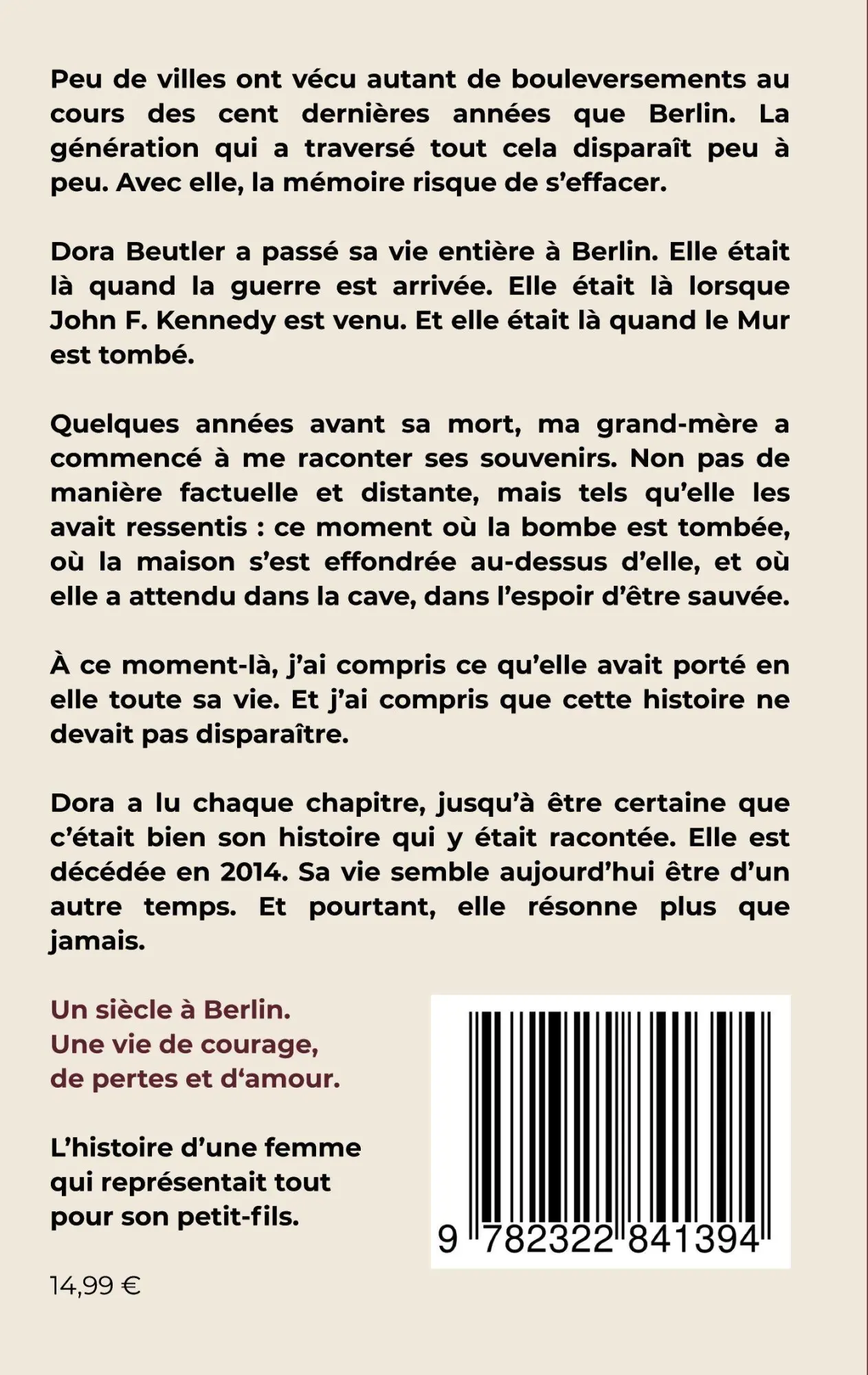 Rückseite: 9782322841394 | Un siècle à Berlin | Souvenirs d'une témoin de l'Histoire | Beutler
