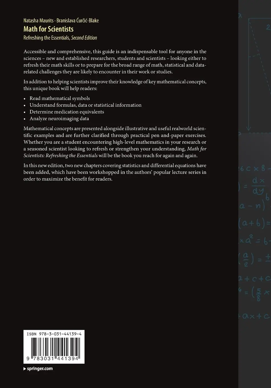 Rückseite: 9783031441394 | Math for Scientists | Refreshing the Essentials | ¿ur¿i¿-Blake (u. a.)
