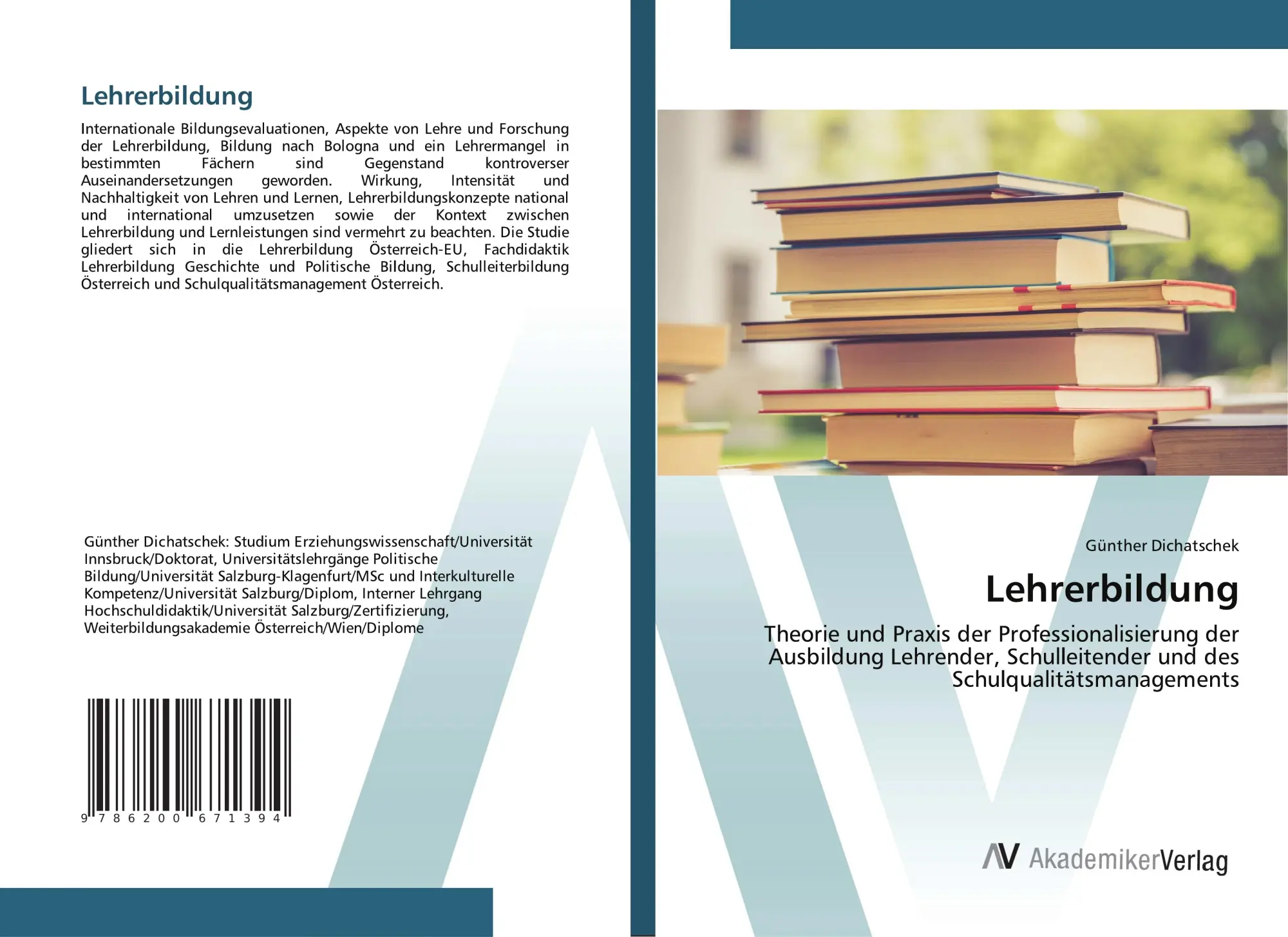 Cover: 9786200671394 | Lehrerbildung | Günther Dichatschek | Taschenbuch | 104 S. | Deutsch