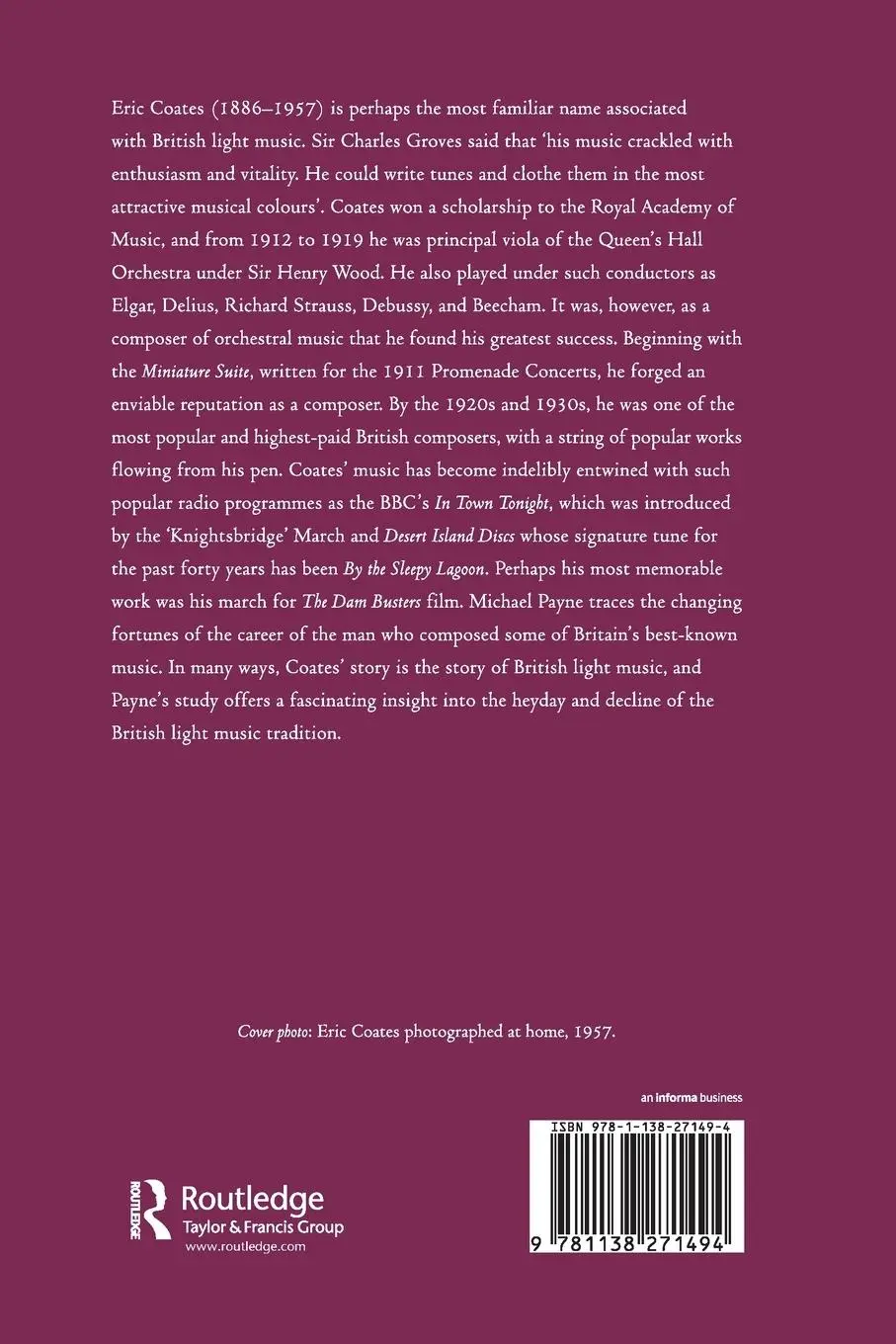 Rückseite: 9781138271494 | The Life and Music of Eric Coates | Michael Payne | Taschenbuch | 2016