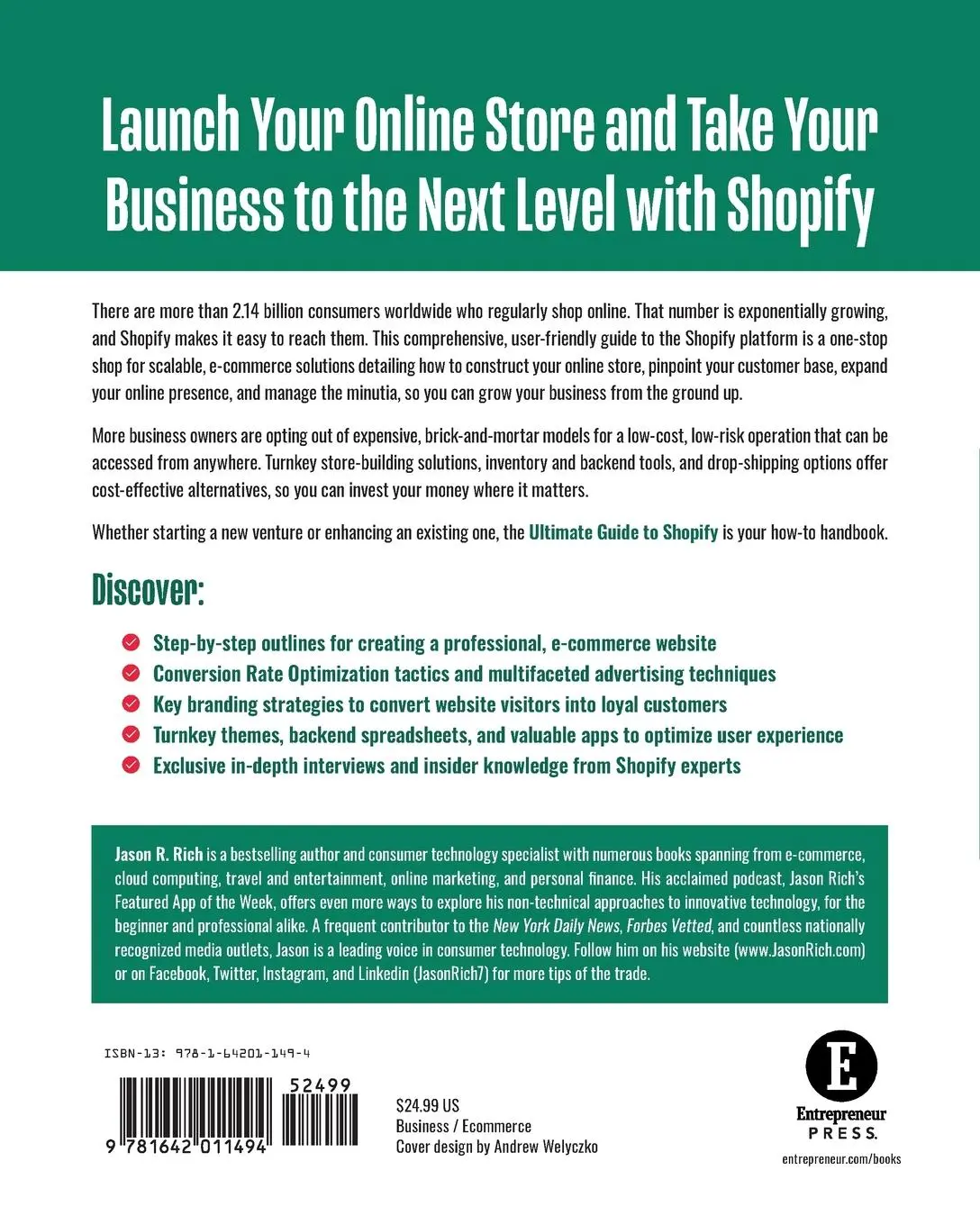 Rückseite: 9781642011494 | Ultimate Guide to Shopify | Jason R Rich | Taschenbuch | Englisch