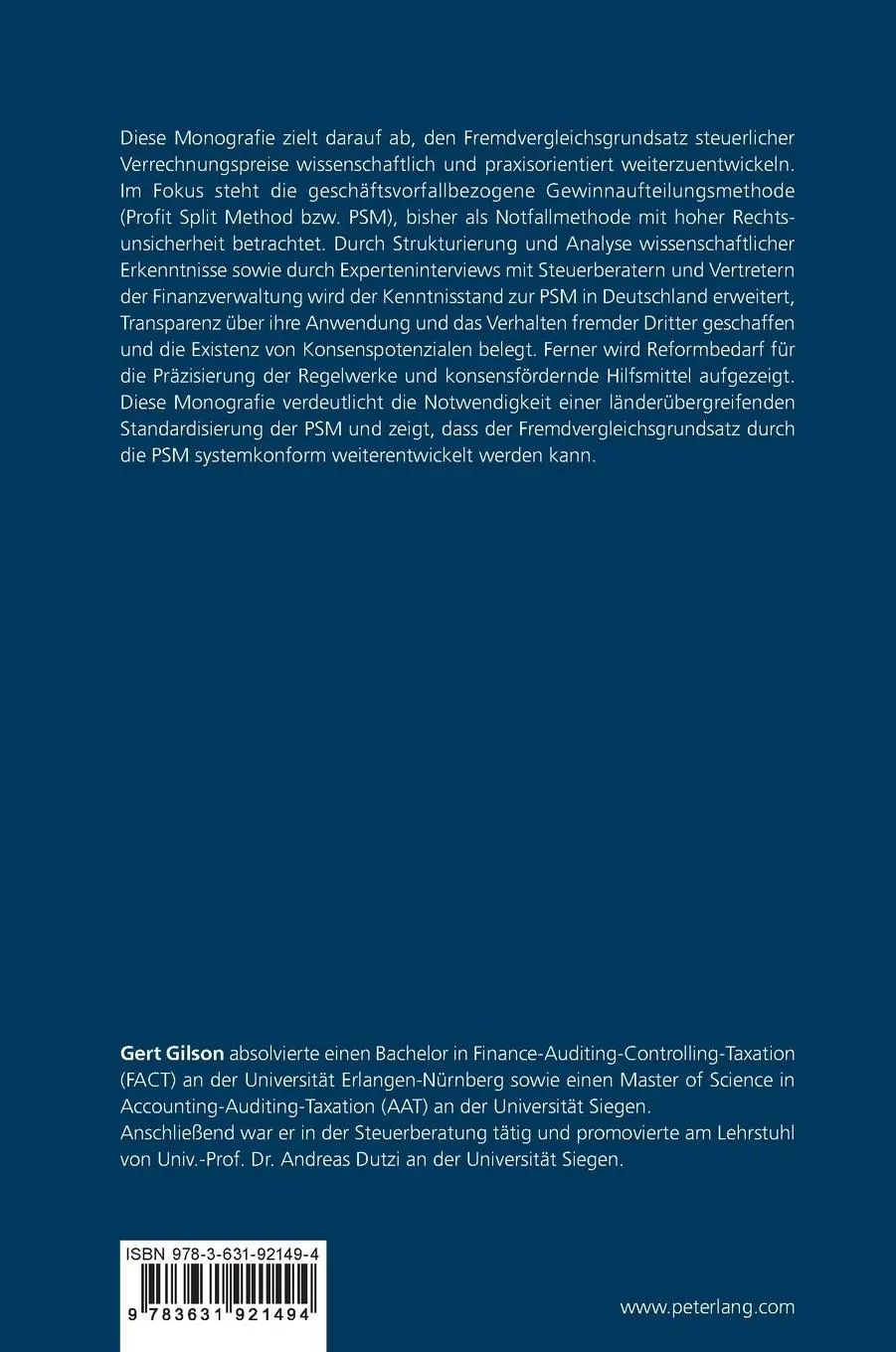Rückseite: 9783631921494 | Quo Vadis Profit Split? | Gert Gilson | Buch | Deutsch | 2024