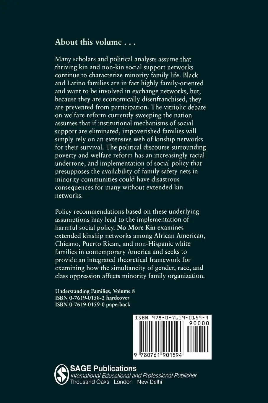 Rückseite: 9780761901594 | No More Kin | Exploring Race, Class, and Gender in Family Networks