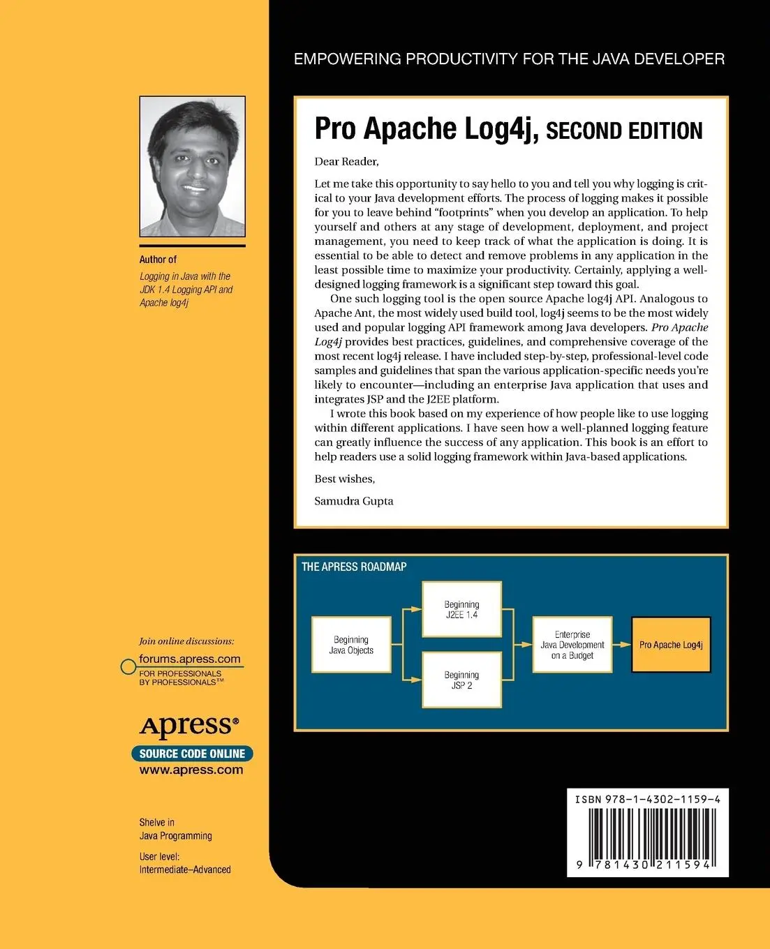 Rückseite: 9781430211594 | Pro Apache Log4j | Samudra Gupta | Taschenbuch | xx | Englisch | 2014