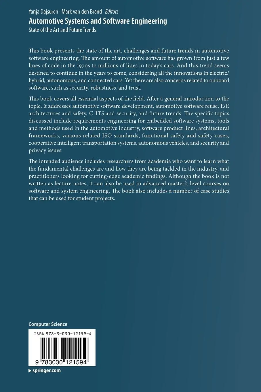 Rückseite: 9783030121594 | Automotive Systems and Software Engineering | Brand (u. a.) | Buch