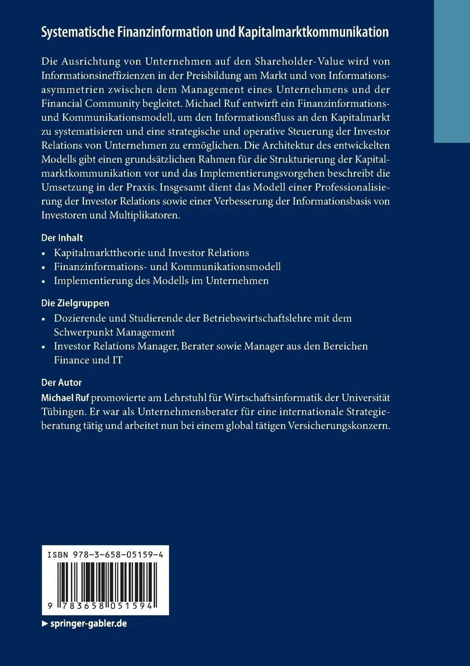 Rückseite: 9783658051594 | Systematische Finanzinformation und Kapitalmarktkommunikation | Ruf