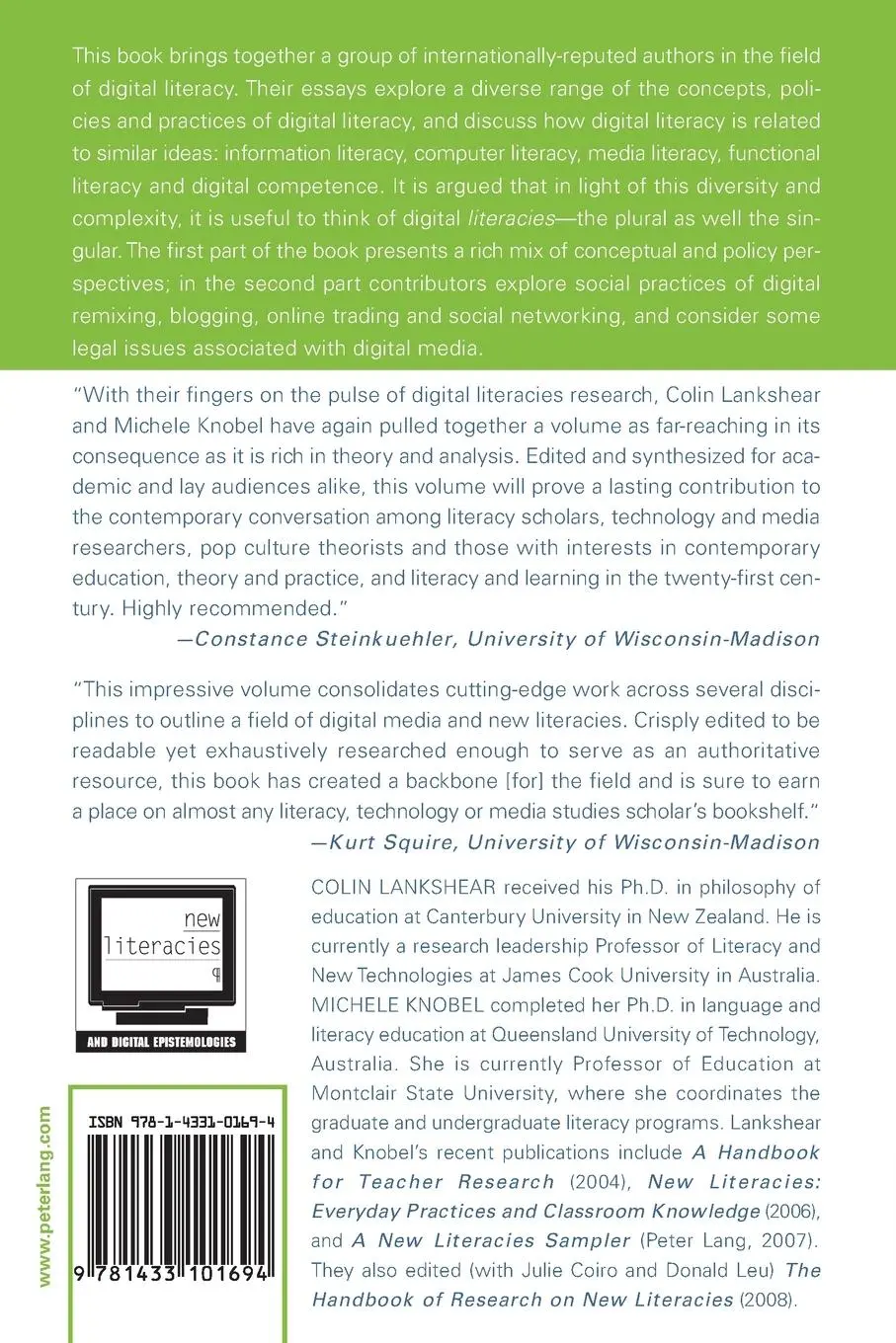 Rückseite: 9781433101694 | Digital Literacies | Concepts, Policies and Practices | Taschenbuch