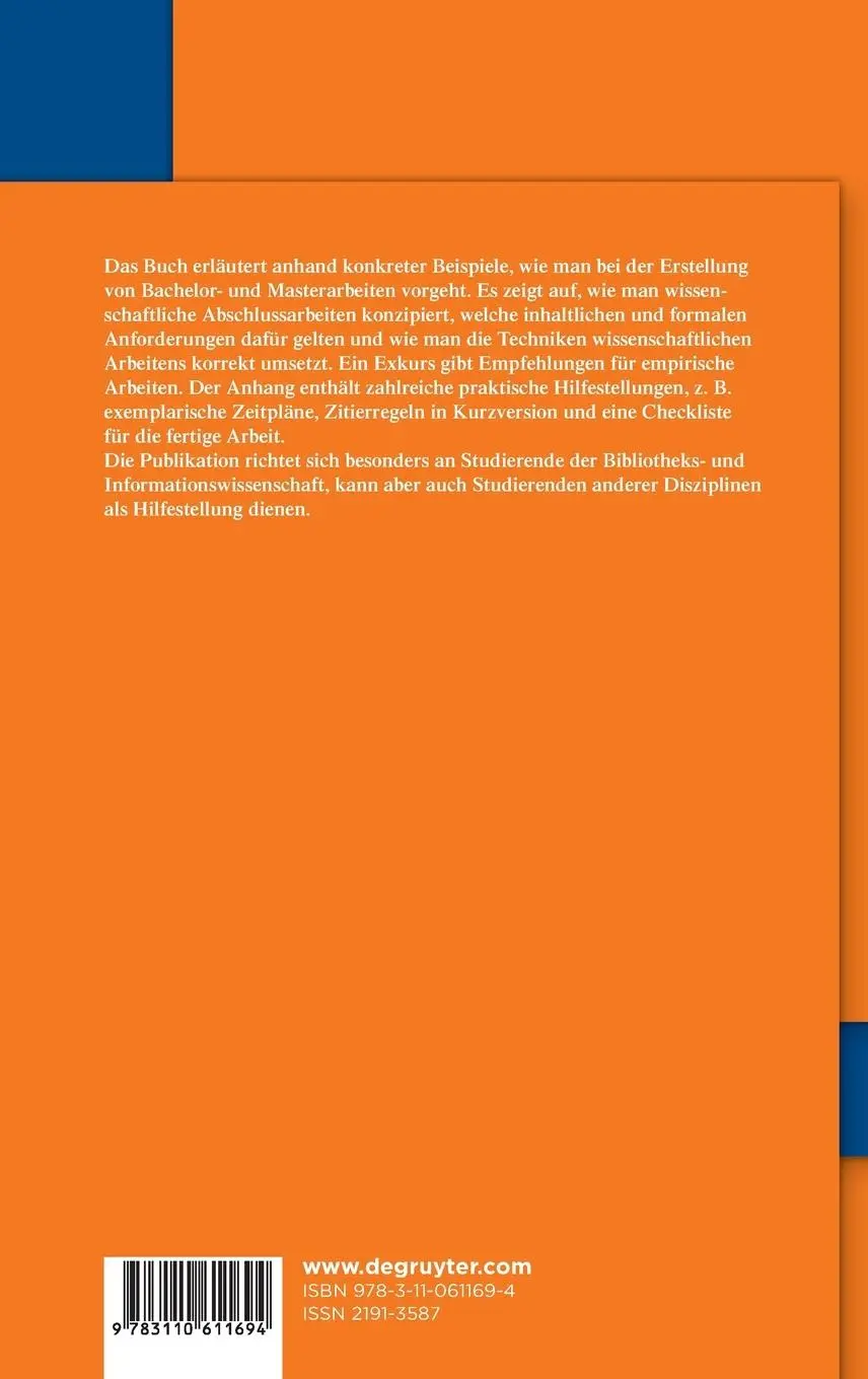 Rückseite: 9783110611694 | Abschlussarbeiten in der Bibliotheks- und Informationswissenschaft