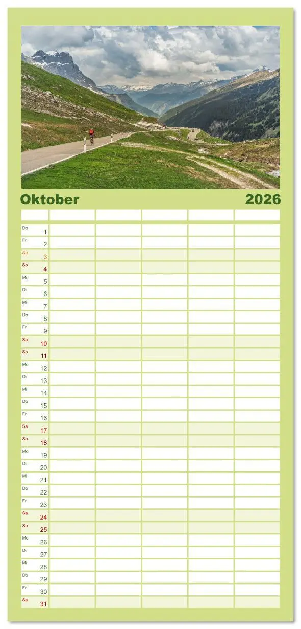 Bild: 9783516611694 | Familienplaner 2026 - Schweizer Alpenpässe mit 5 Spalten...