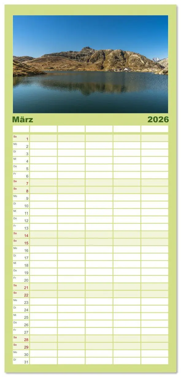Bild: 9783516611694 | Familienplaner 2026 - Schweizer Alpenpässe mit 5 Spalten...