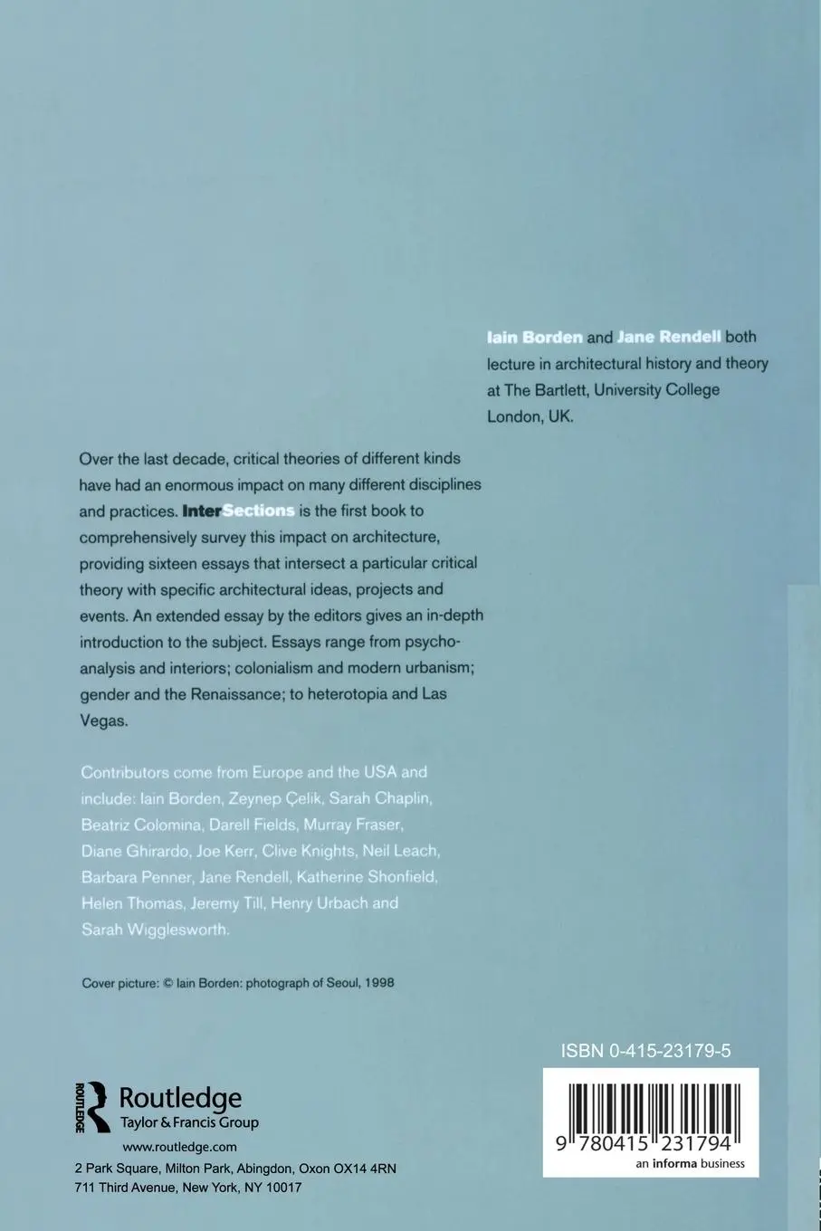 Rückseite: 9780415231794 | Intersections | Architectural Histories and Critical Theories | Buch