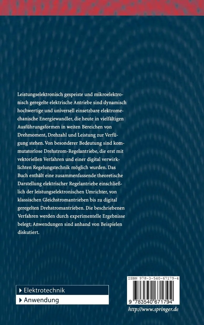 Rückseite: 9783540671794 | Regelung elektrischer Antriebe | Werner Leonhard | Buch | xvii | 2000