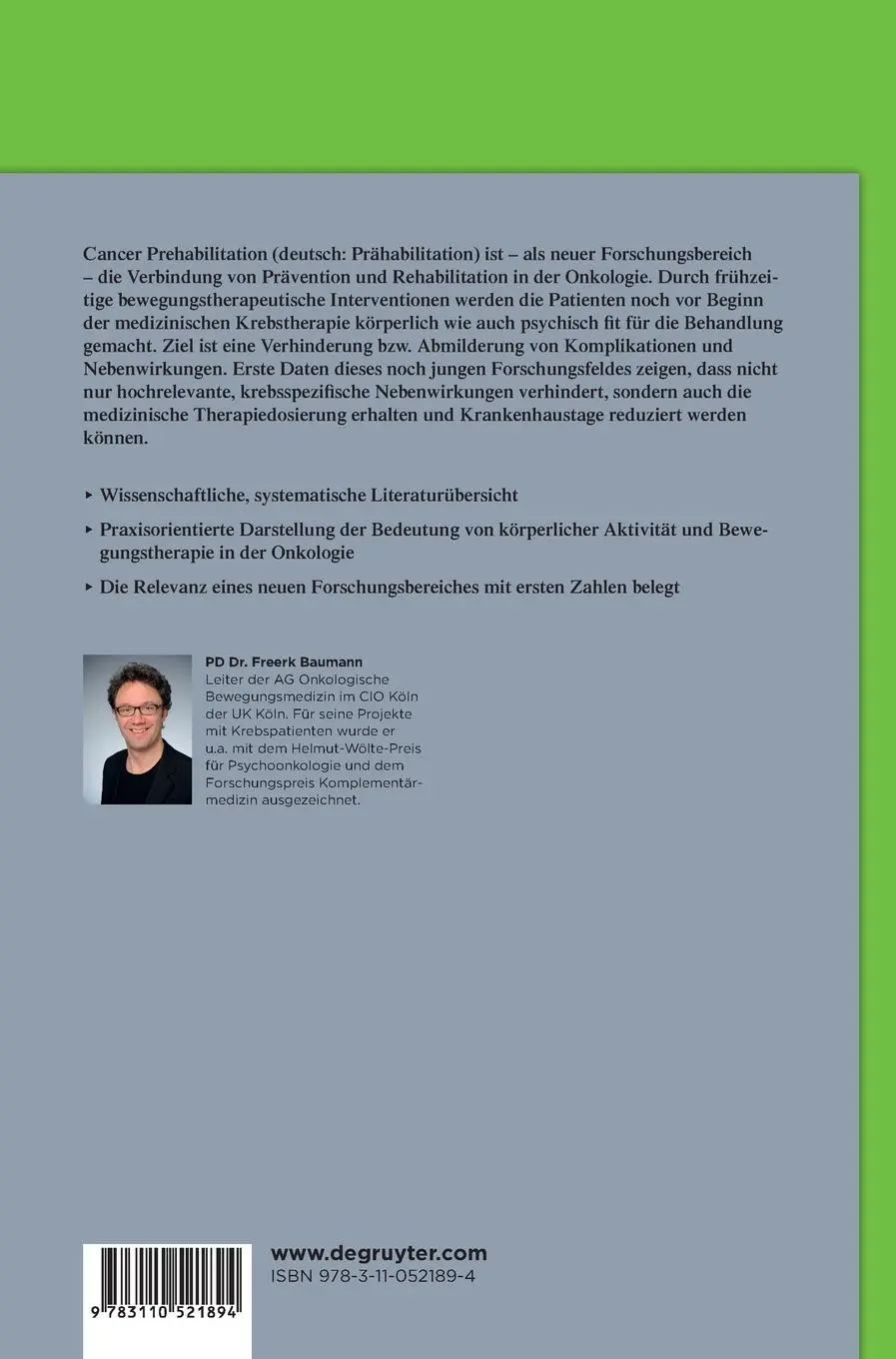 Rückseite: 9783110521894 | Bewegungstherapie in der onkologischen Prähabilitation | Baumann | XI