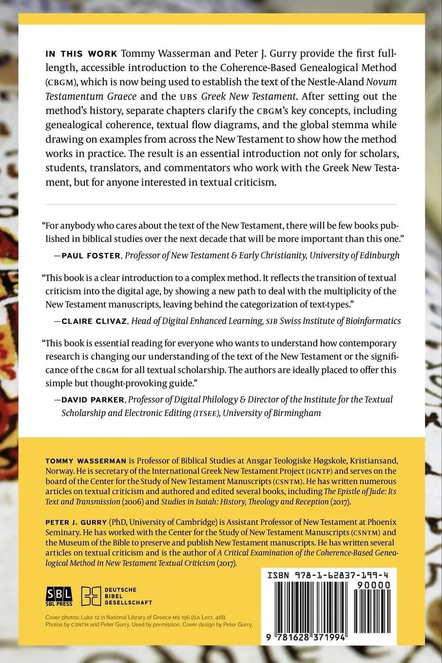 Rückseite: 9781628371994 | A New Approach to Textual Criticism | Tommy Wasserman (u. a.) | Buch