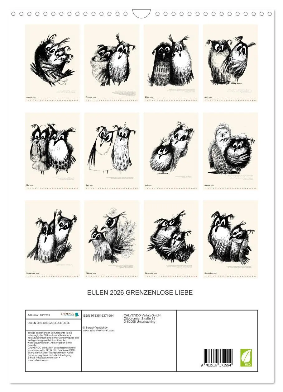 Bild: 9783516371994 | EULEN 2026 GRENZENLOSE LIEBE (Wandkalender 2026 DIN A3 hoch),...