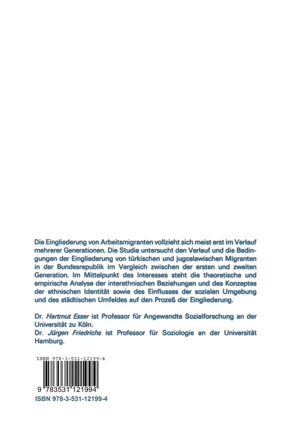 Rückseite: 9783531121994 | Generation und Identität | Jürgen Friedrichs (u. a.) | Taschenbuch