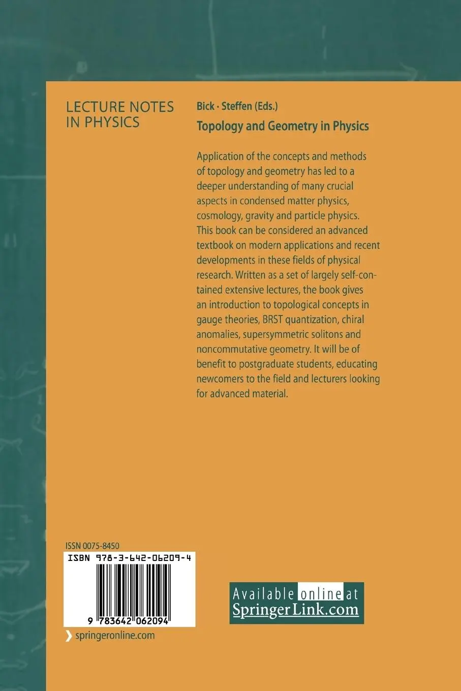 Rückseite: 9783642062094 | Topology and Geometry in Physics | Frank Daniel Steffen (u. a.) | Buch
