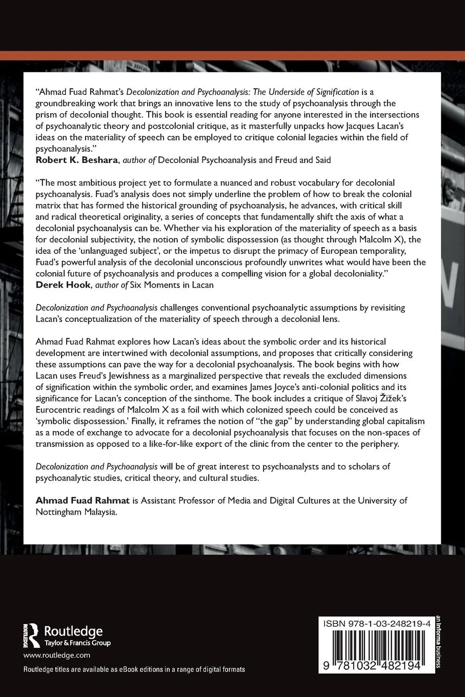 Rückseite: 9781032482194 | Decolonization and Psychoanalysis | The Underside of Signification
