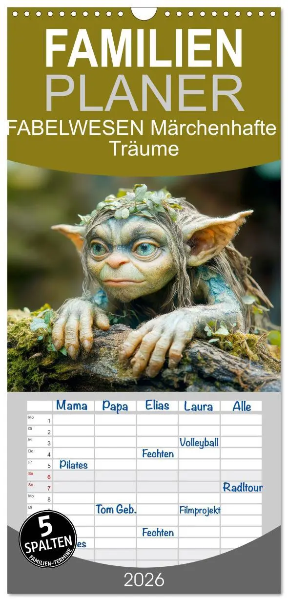 Cover: 9783516492194 | Familienplaner 2026 - FABELWESEN Märchenhafte Träume mit 5 Spalten...