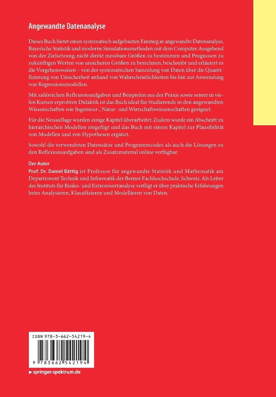 Rückseite: 9783662542194 | Angewandte Datenanalyse | Der Bayes'sche Weg | Daniel Bättig | Buch