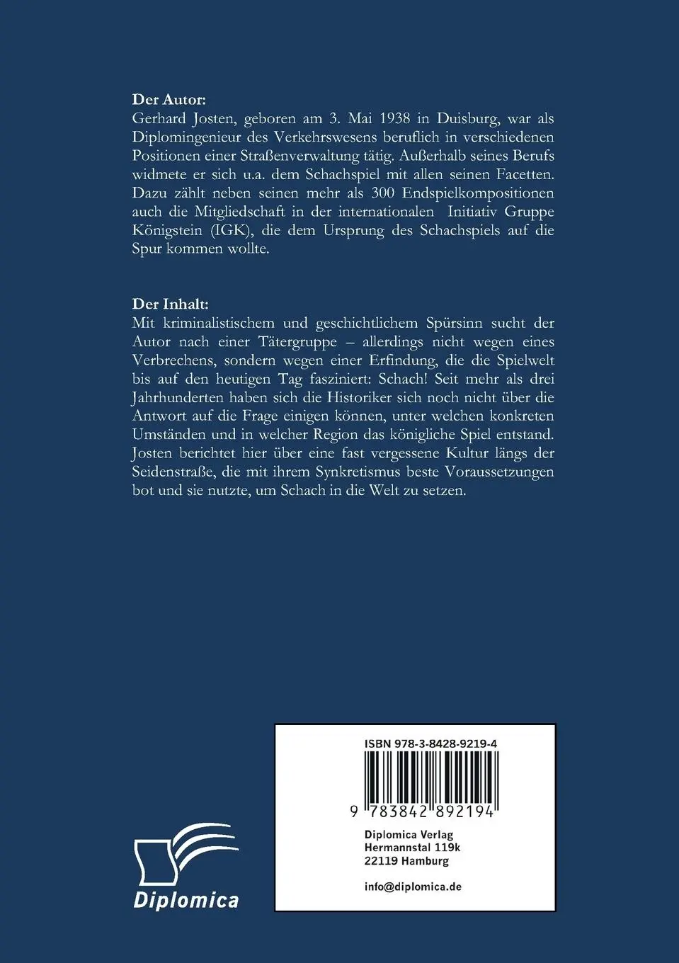Rückseite: 9783842892194 | Auf der Seidenstraße zur Quelle des Schachs | Gerhard Josten | Buch
