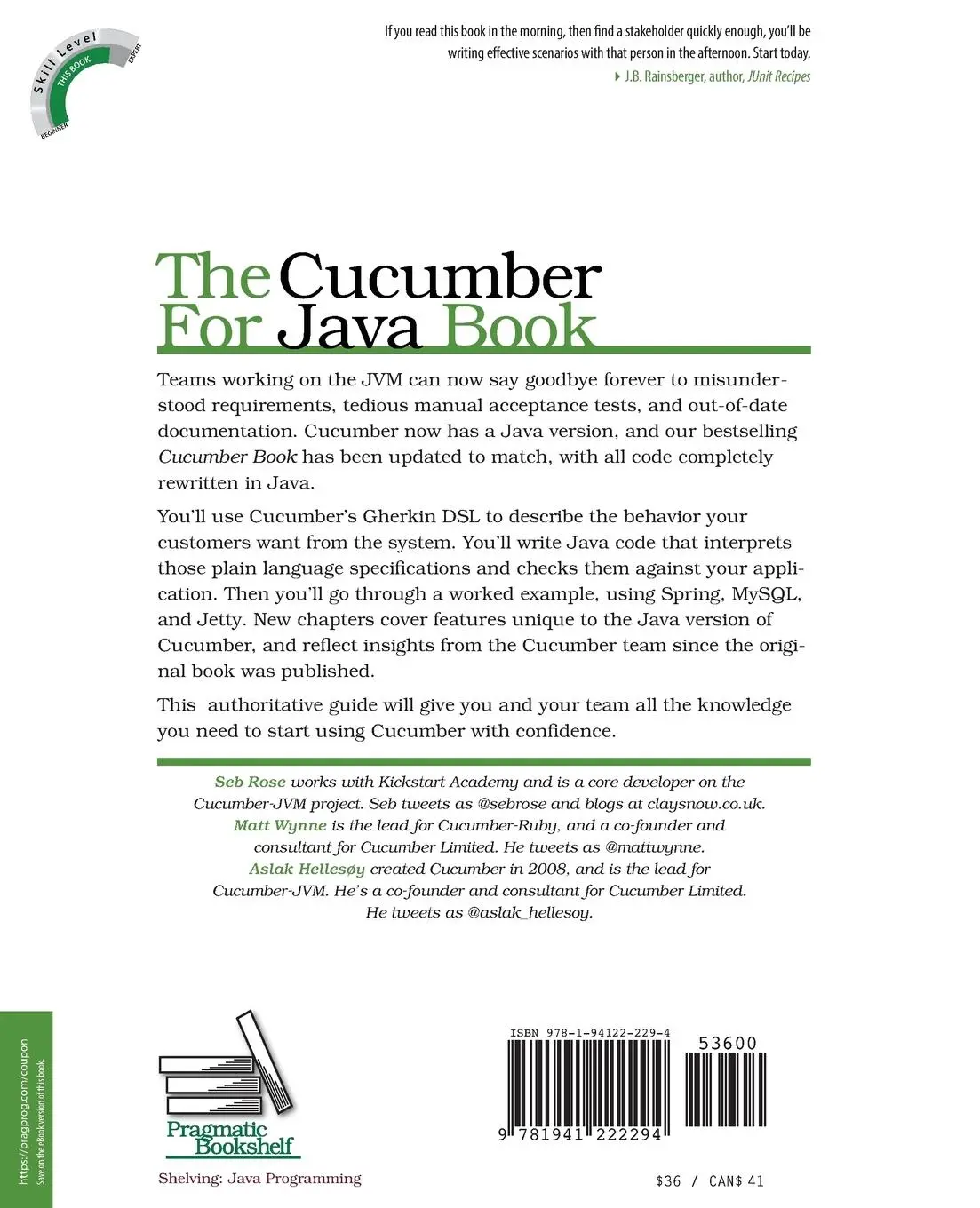 Rückseite: 9781941222294 | The Cucumber for Java Book | Seb Rose (u. a.) | Taschenbuch | Englisch