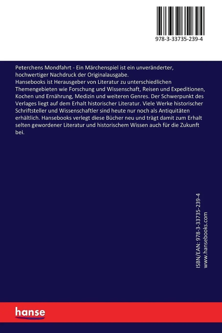 Rückseite: 9783337352394 | Peterchens Mondfahrt | Ein Märchenspiel | Gerdt Von Bassewitz | Buch