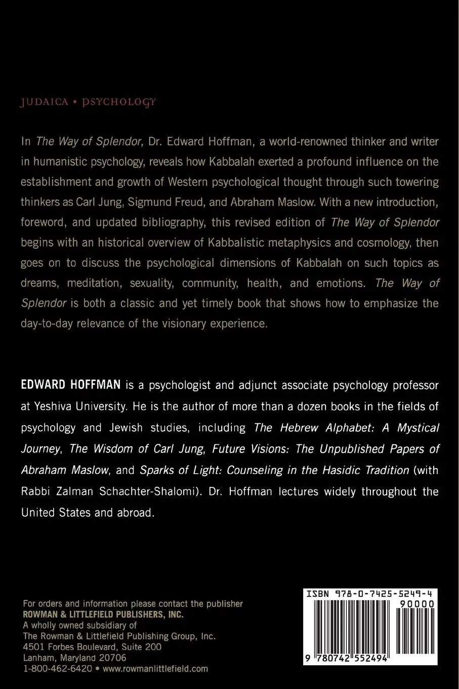 Rückseite: 9780742552494 | The Way of Splendor | Jewish Mysticism and Modern Psychology | Hoffman