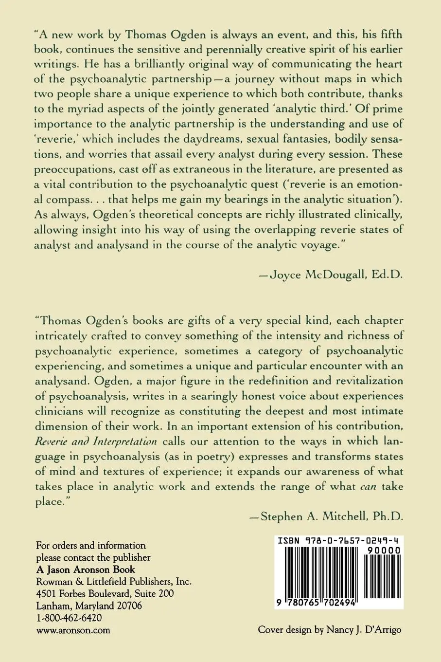 Rückseite: 9780765702494 | Reverie and Interpretation | Thomas H. Ogden | Taschenbuch | Englisch
