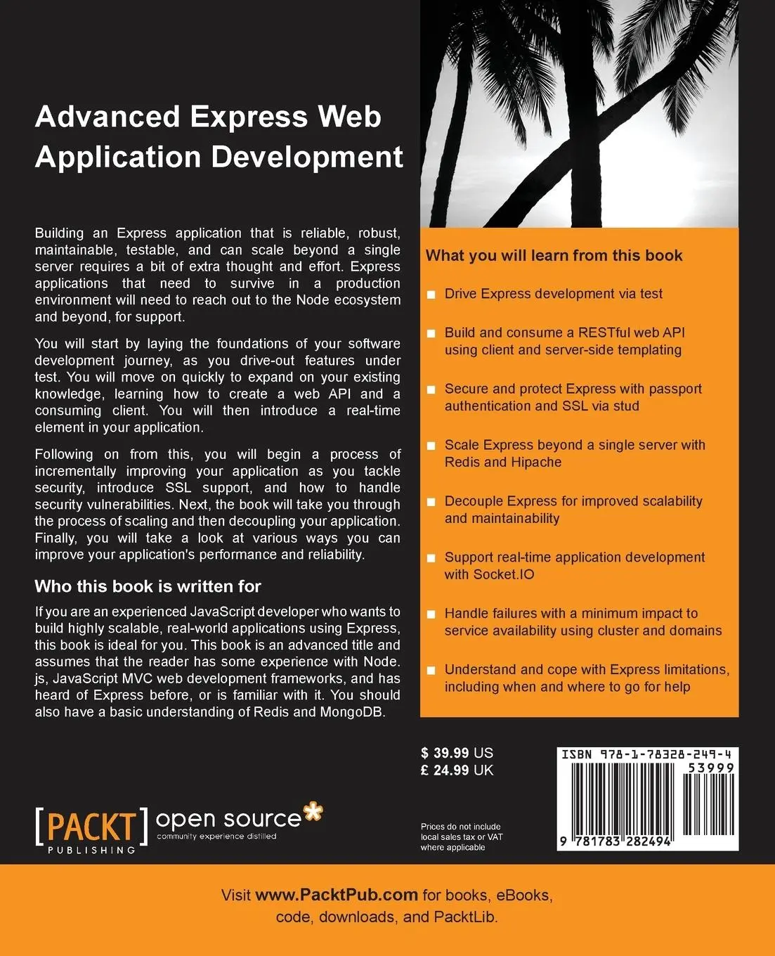 Rückseite: 9781783282494 | Advanced Express Web Application Development | Andrew Keig | Buch