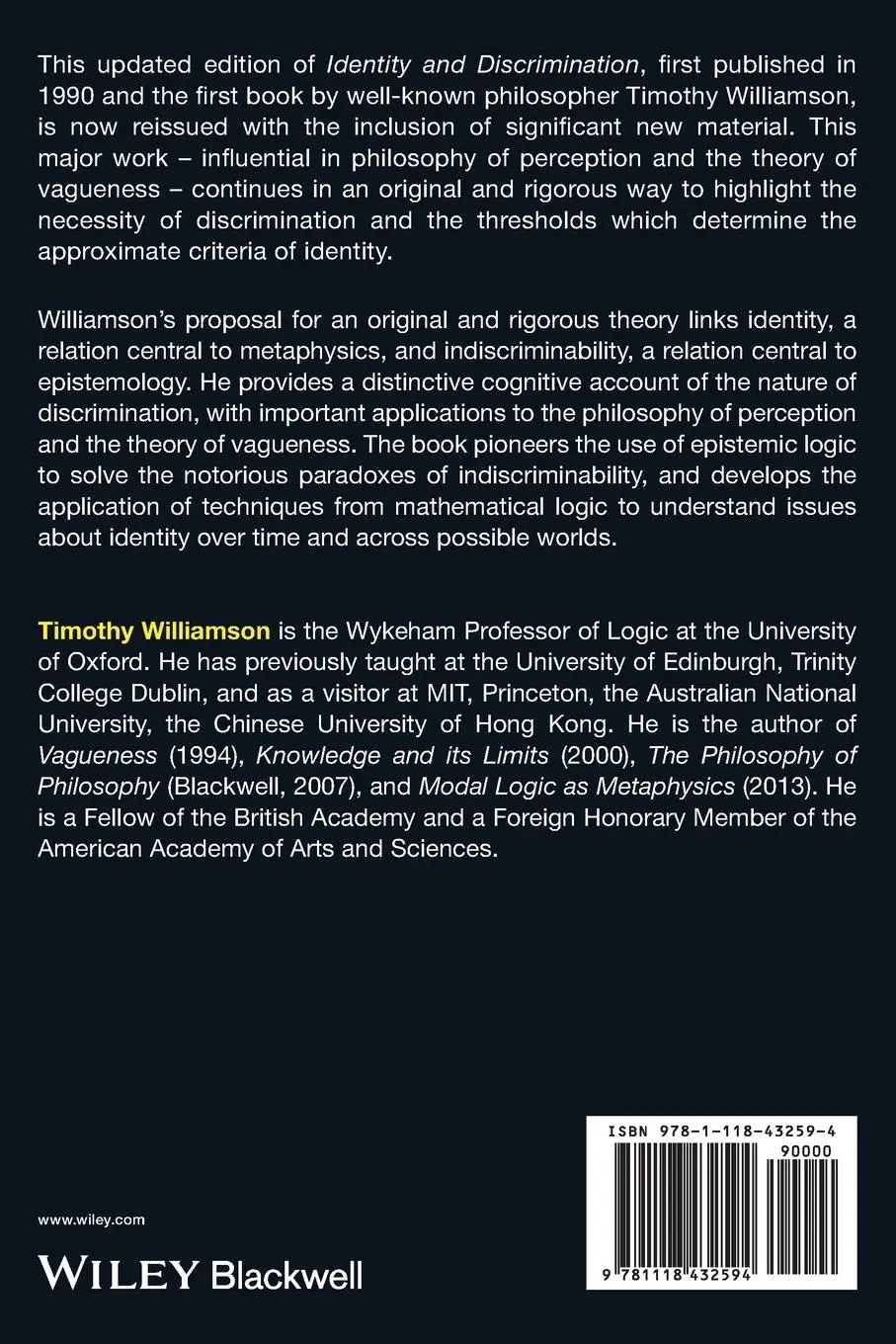 Rückseite: 9781118432594 | Identity and Discrimination | Timothy Williamson | Taschenbuch | 2013
