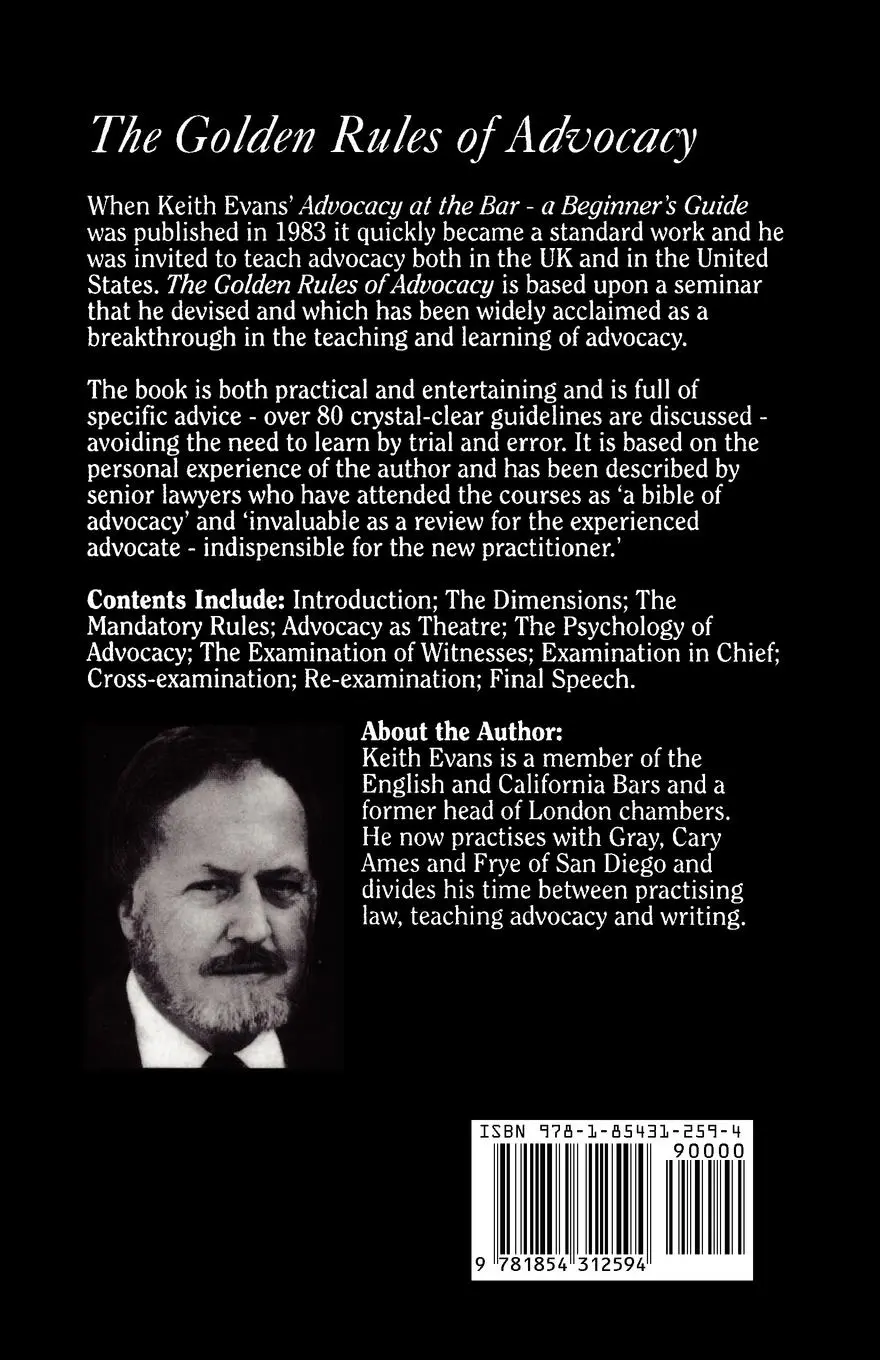 Rückseite: 9781854312594 | The Golden Rules of Advocacy | Keith Evans | Taschenbuch | Englisch