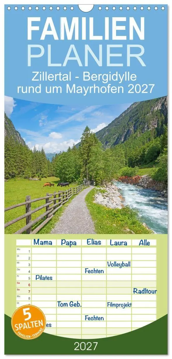 Cover: 9783594292594 | Familienplaner 2027 - Zillertal - Bergidylle rund um Mayrhofen 2027...