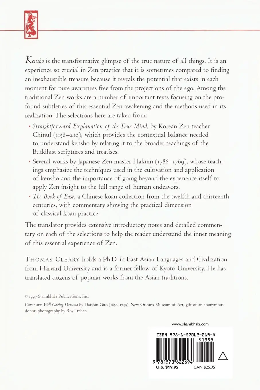 Rückseite: 9781570622694 | Kensho | The Heart of Zen | Taschenbuch | Englisch | 1997 | Shambhala