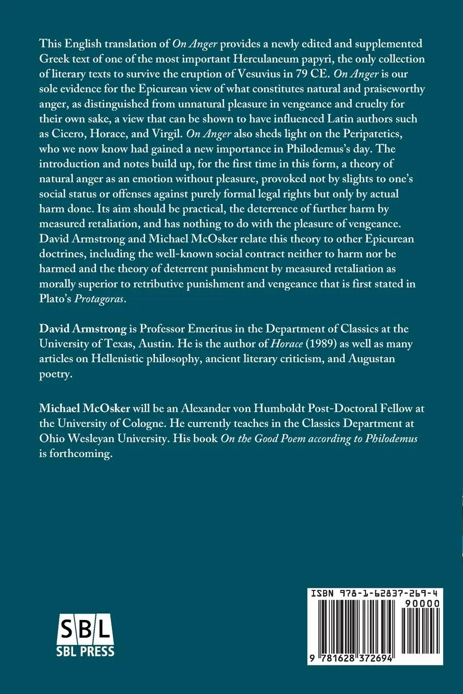 Rückseite: 9781628372694 | Philodemus, On Anger | David Armstrong (u. a.) | Taschenbuch | 2020