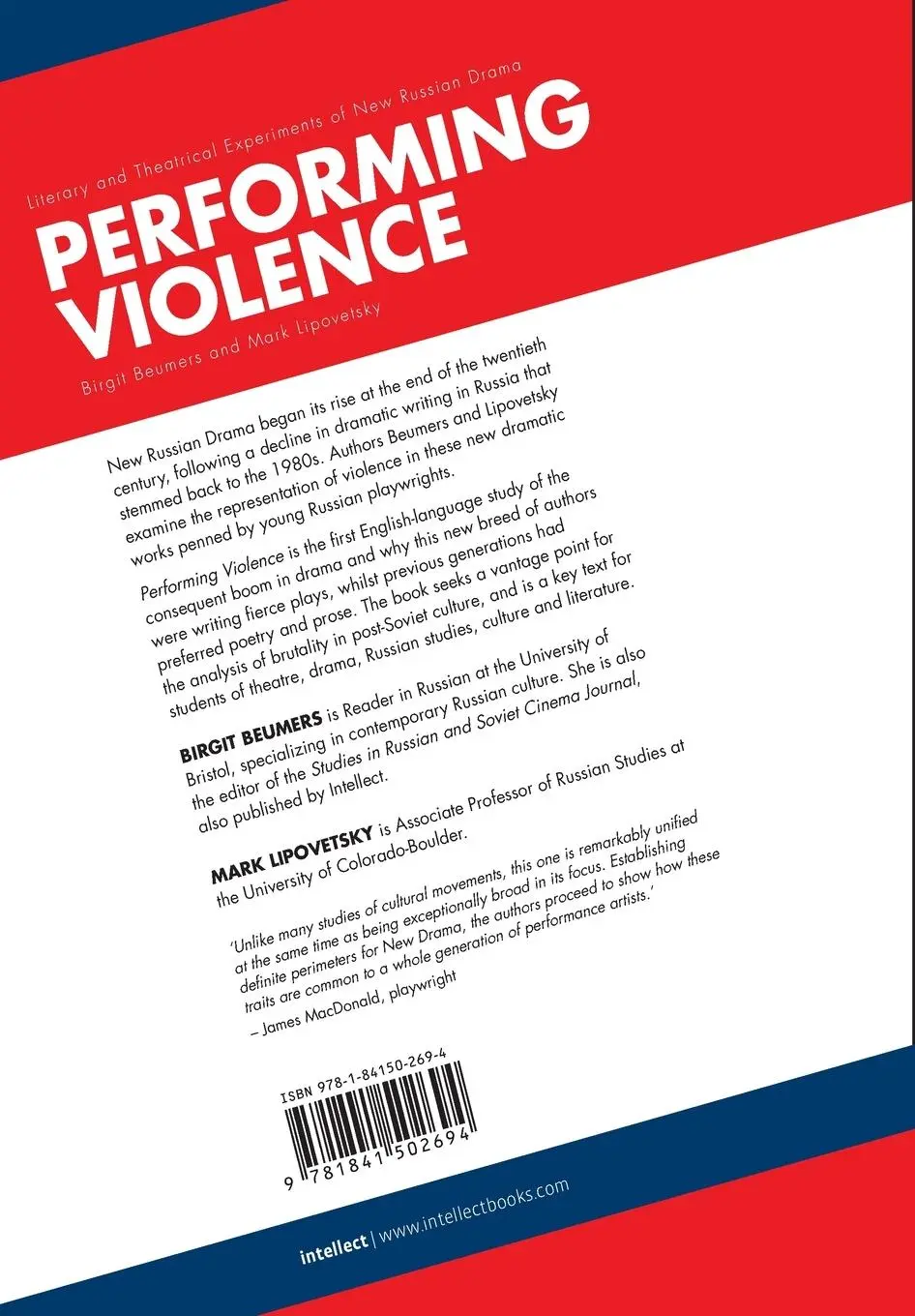 Rückseite: 9781841502694 | Performing Violence | Birgit Beumers (u. a.) | Taschenbuch | Englisch