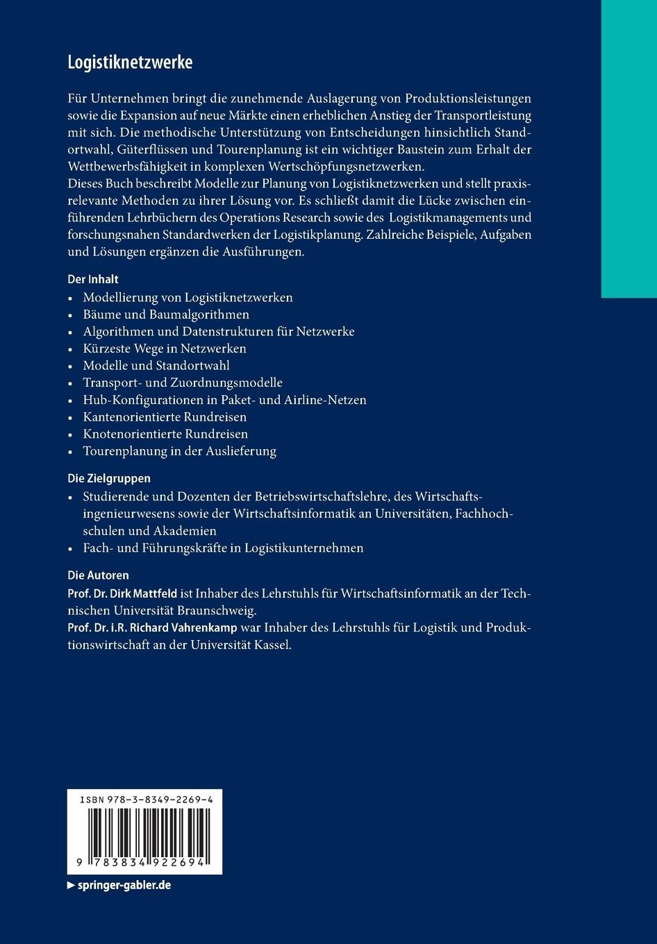 Rückseite: 9783834922694 | Logistiknetzwerke | Modelle für Standortwahl und Tourenplanung | Buch