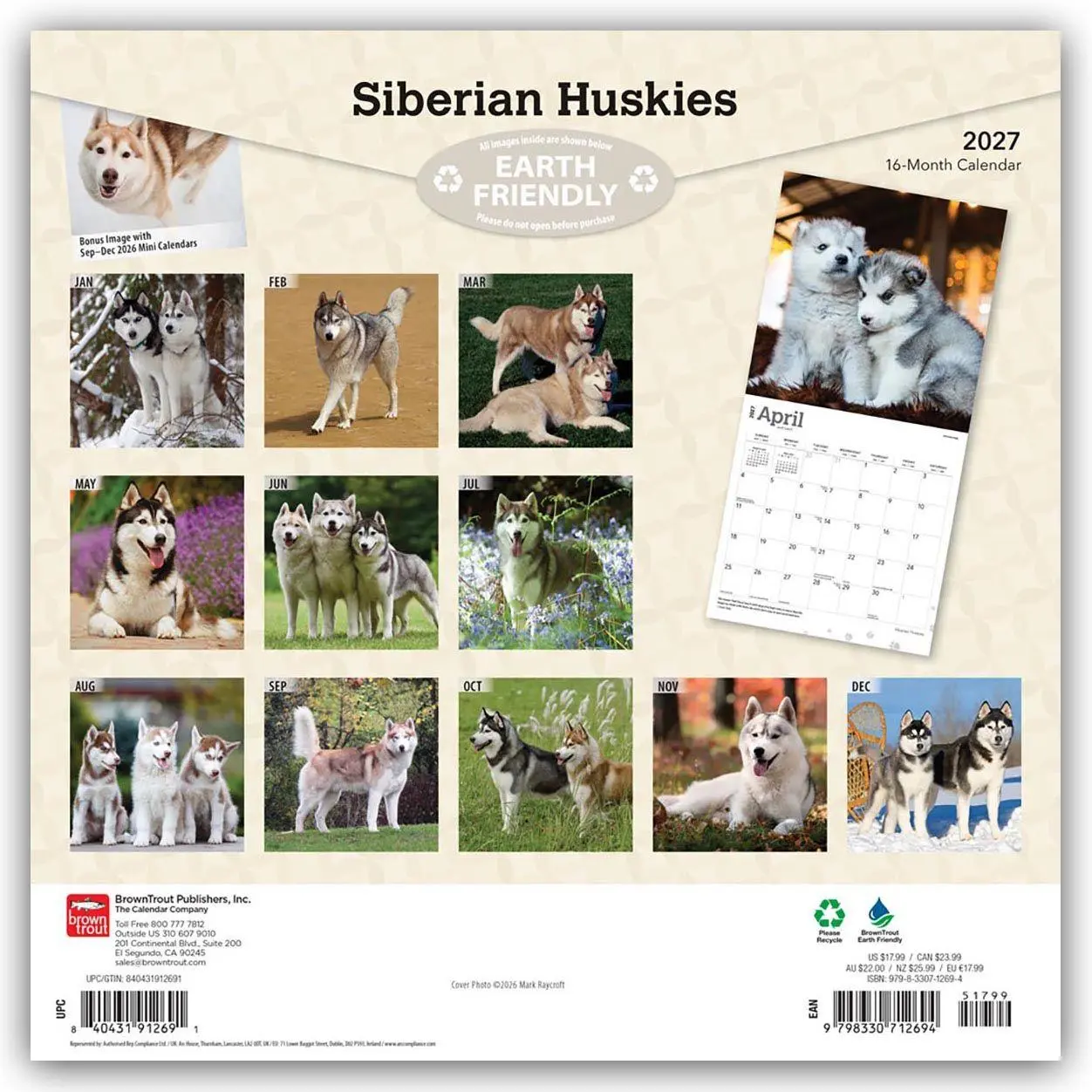 Rückseite: 9798330712694 | Siberian Huskies - Siberian Husky 2027 - 16-Monatskalender | Kalender
