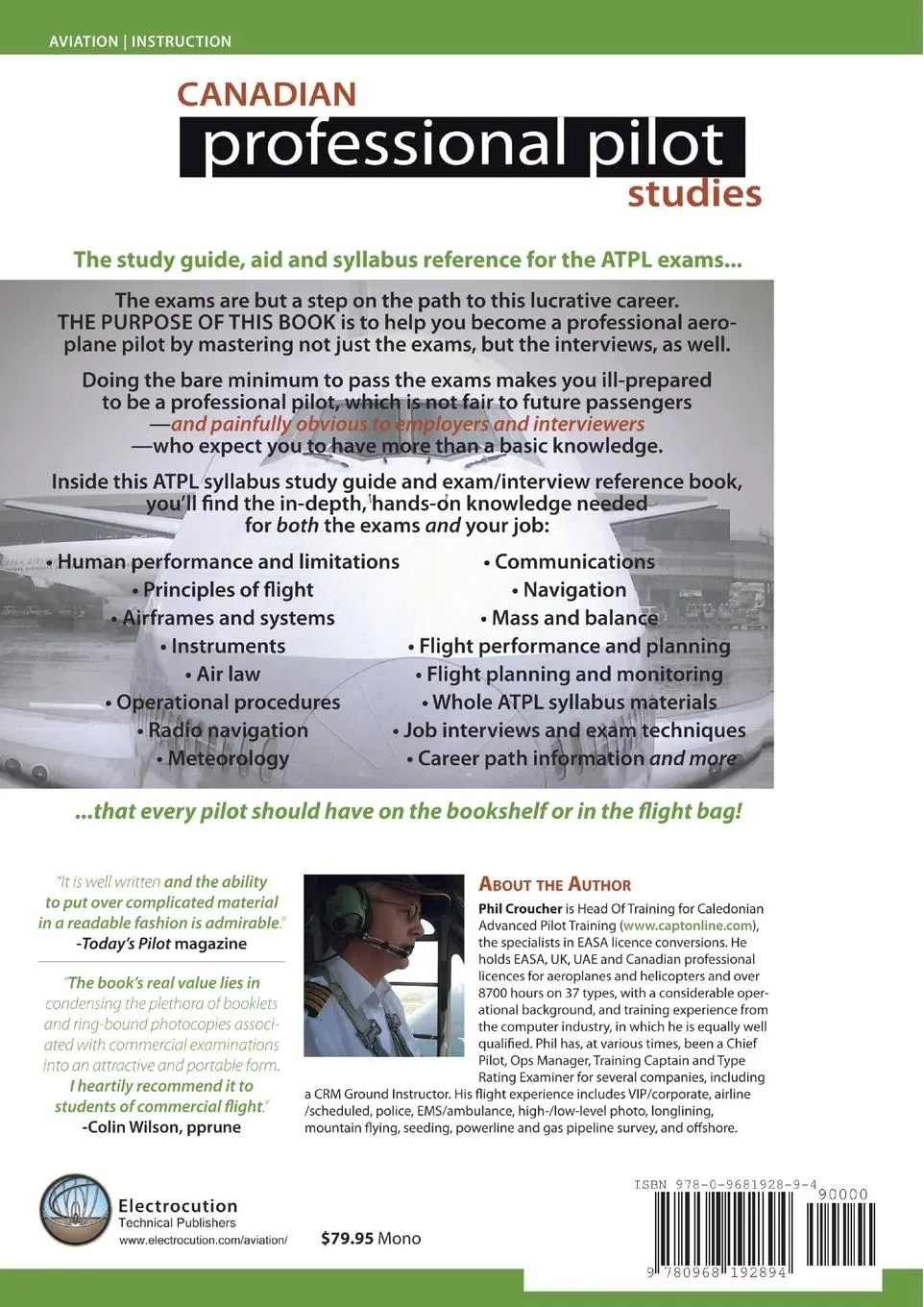 Rückseite: 9780968192894 | Canadian Professional Pilot Studies BW | Phil Croucher | Taschenbuch