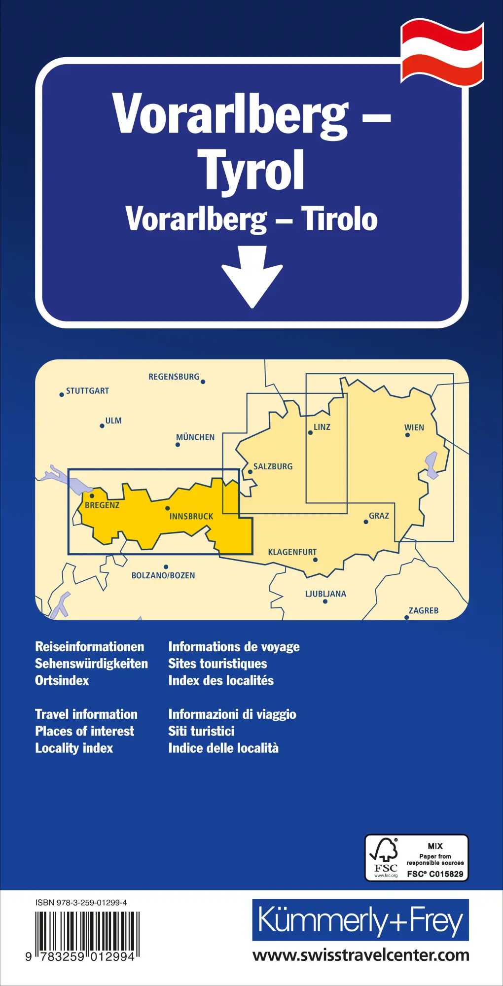 Rückseite: 9783259012994 | Kümmerly+Frey Regional-Strassenkarte Vorarlberg, Tirol 1:175.000 | AG