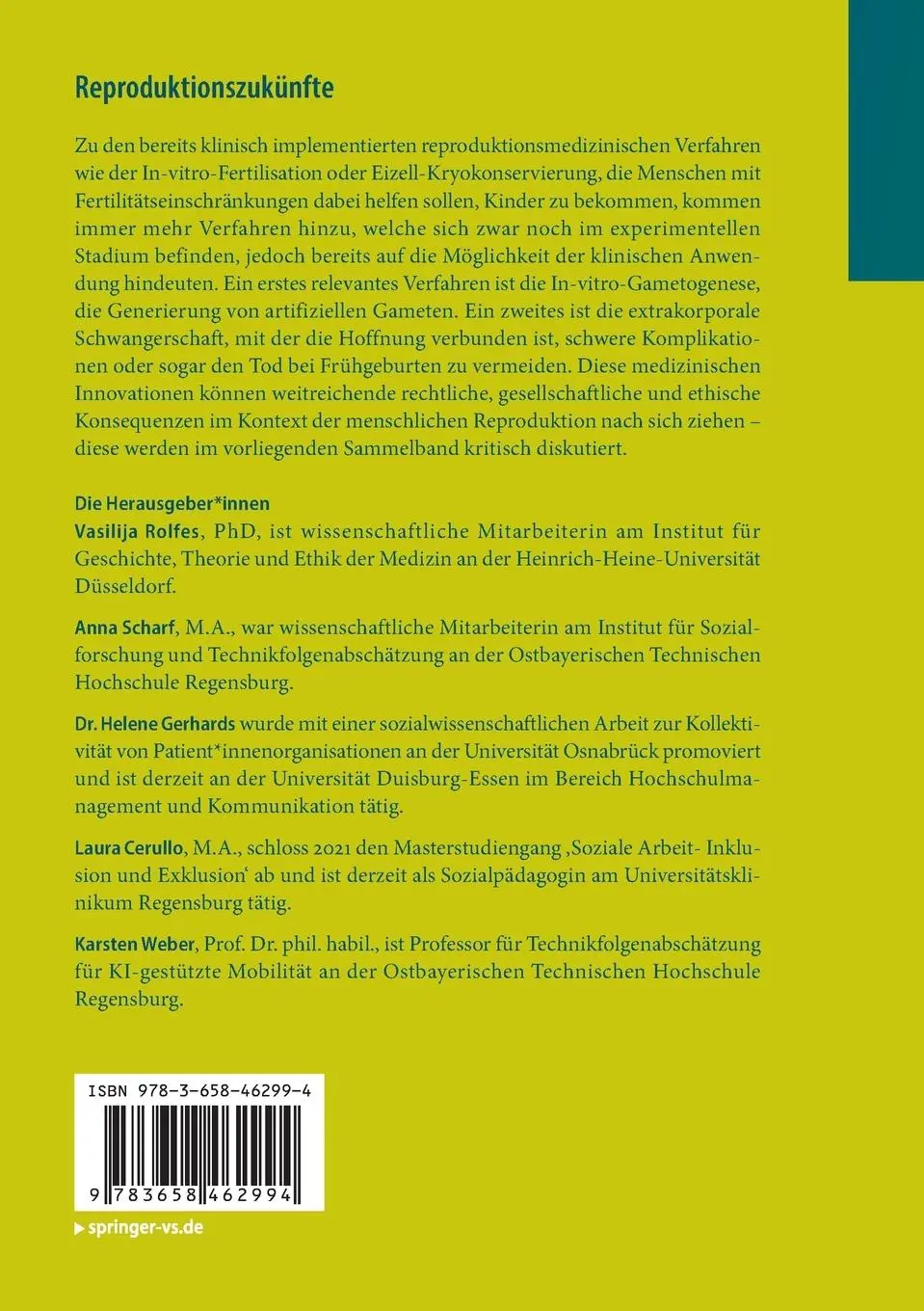 Rückseite: 9783658462994 | Reproduktionszukünfte | Vasilija Rolfes (u. a.) | Taschenbuch | xx